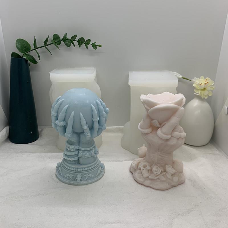 ins万圣节玫瑰鬼爪魔手香薰蜡烛矽胶模具手工DIY石膏扩香石摆件