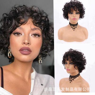 真人假发全头套 机制短款卷发自然逼真遮白发human hair wigs