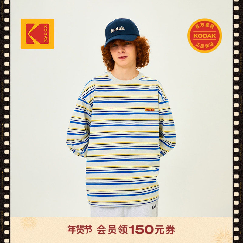 【新品】KODAK柯达2025秋冬男女通用玩趣撞色纯棉条纹韩风长袖T恤,男装,T恤,淘宝优惠券,粉丝福利购,淘宝优惠卷