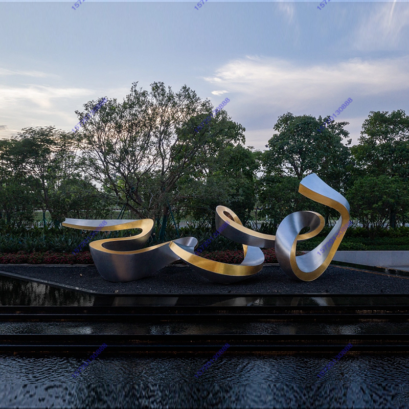 不锈钢扭曲飘带雕塑定制城市广场螺旋镂空发光抽象金属景观坐凳