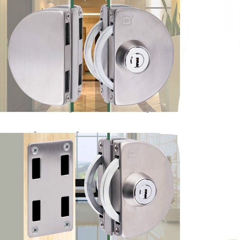 。双门双边无框拉丝店铺双面单扇单开免打孔地插对开玻璃门锁展