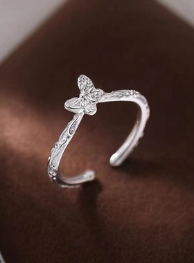 925蝴蝶戒指轻奢食指戒小众高级感素圈女开口戒尾戒