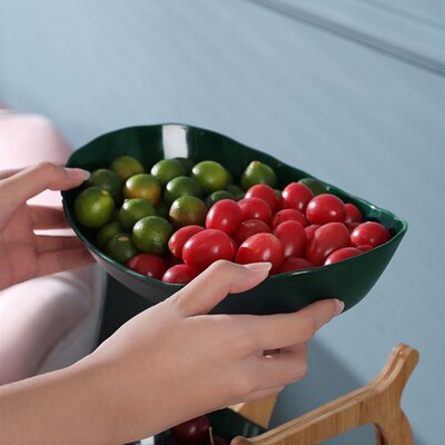 极速2/3 Tiers Plastic Fruit Plates With Wood Holder Oval Ser