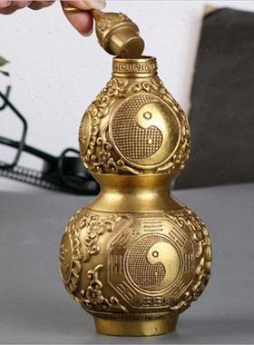 纯黄铜开口八卦葫芦摆件家庭装饰品招财家居室内开盖胡芦中式摆设