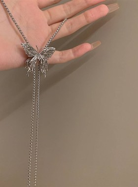 2023新款蝴蝶项链抽拉调节腰链轻奢小众毛衣链胸链高级感颈链配饰