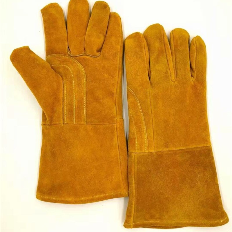 威士盾耐高温牛皮电焊手套焊接防烫耐磨隔热加长款短.款防火线款