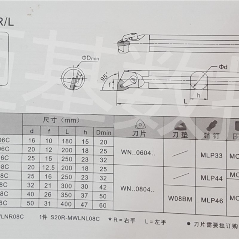 95压板式内孔镗刀数控刀杆S16-MWLNR06