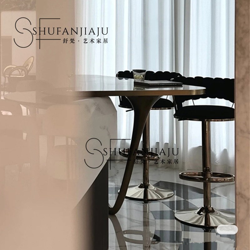 热销北欧轻奢时尚酒吧椅现代简约不锈钢金属高脚椅家用旋转升降吧