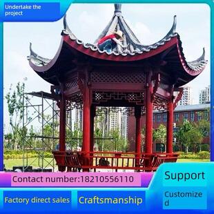 实木葡萄架菠萝格栅防腐木水亭现代中国风彷古廊道碳化木屋双层