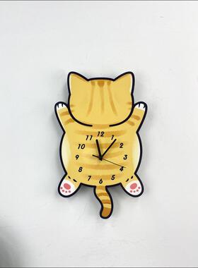 大橙色猫卡通创意安静客厅卧室儿童房幼儿园时钟挂钟可爱时尚装饰