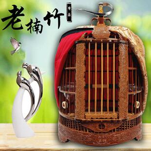 新款老竹料云贵川全雕刻竹制画 画眉鸟笼八哥鸟笼鹩哥鸟笼子大小