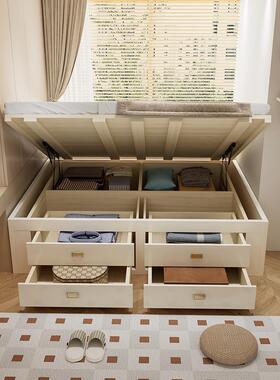 全实木无床头榻榻米床箱50CM高侧开气压高箱床小户型带抽屉储物床