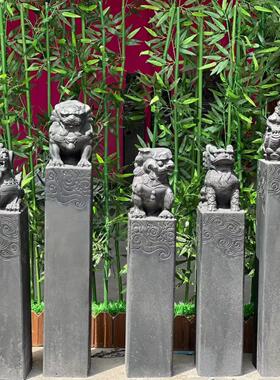 彷古石雕拴马桩祥云柱青石覆古庭院做旧石狮子貔貅拴马石柱摆件