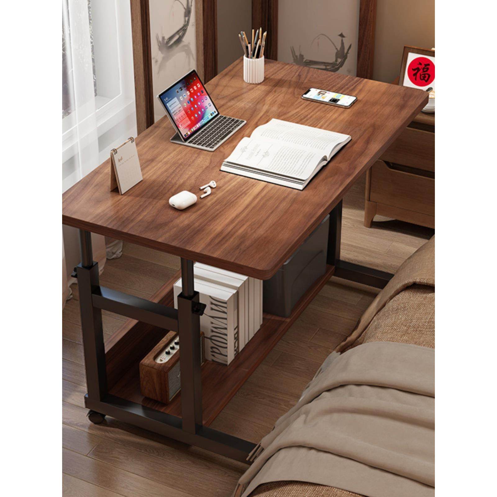 实木芯床边桌可移动升降电脑桌家用简约小桌子卧室书桌小型办公桌