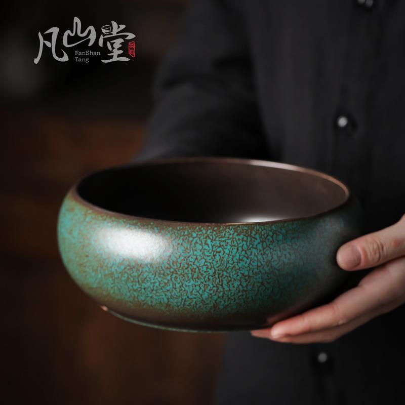 凡山堂 松石绿复古窑变大号茶洗茶盂废水缸家用杯洗茶道配件