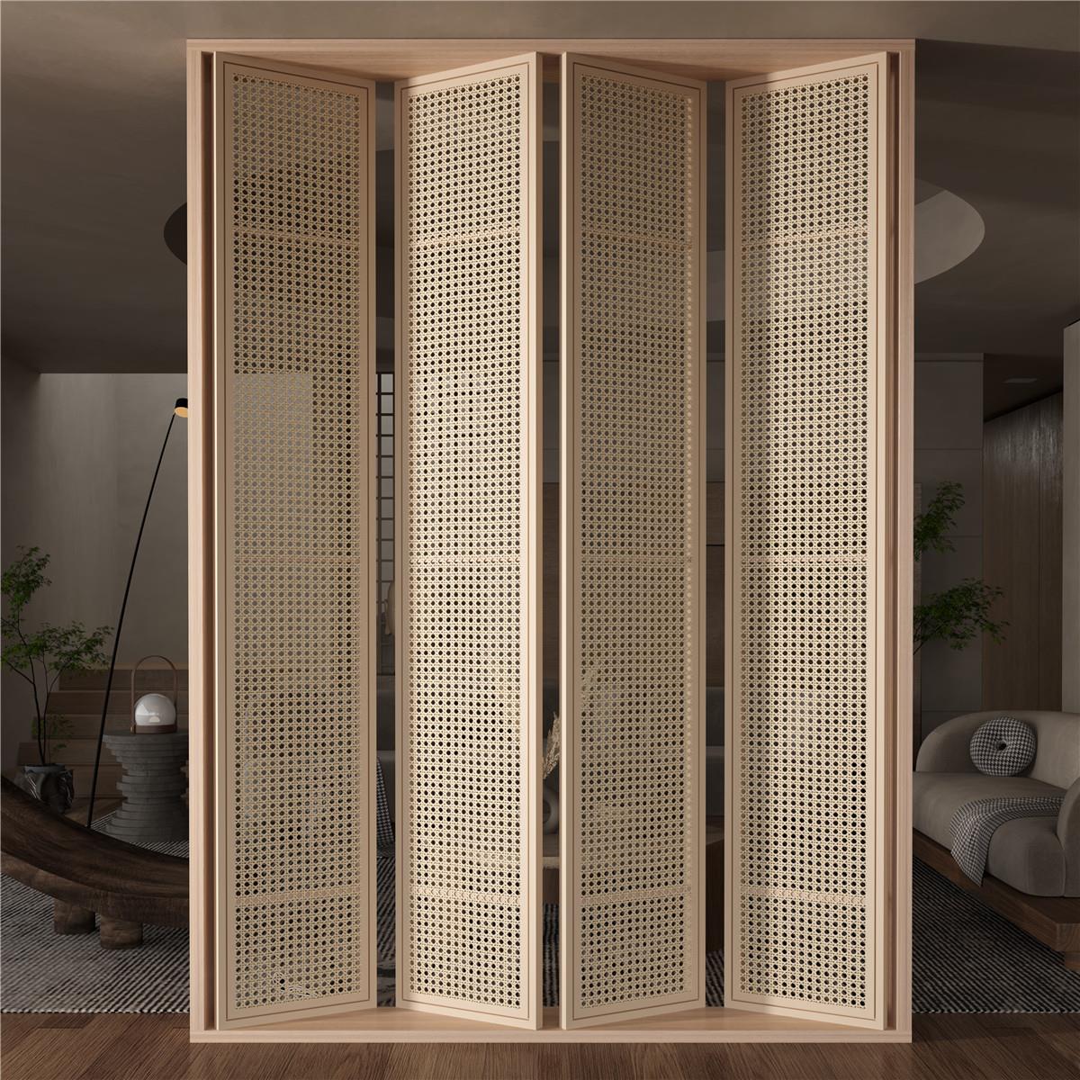 日式办公室隔断墙公司实木藤编屏风隔断现代简约玄关遮挡屏风中式