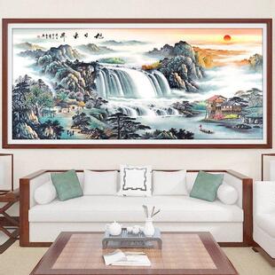 纯手工十字绣成品旭日东升风景山水客厅办公室装饰挂画带框绣好的