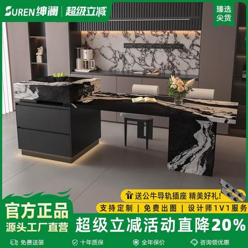 意式岩板岛台餐桌一体家用可伸缩餐桌轻奢高端厨房中岛台带收纳柜