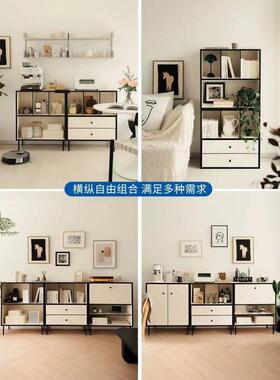 实木奶油风法式家用书柜简约室客厅餐边卧展示收VLB纳储物柜柜落