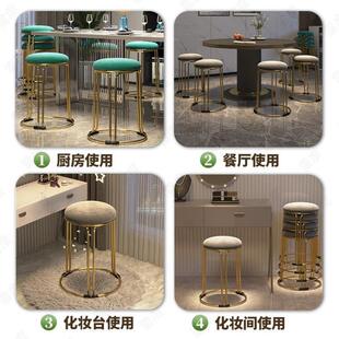 金色餐桌板凳 北欧凳子家用轻奢钢筋凳简约商用布艺加厚高圆凳时尚