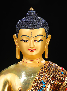 释迦牟尼摆件尼泊尔纯铜手工鎏金镶嵌彩珠藏式桌面供奉释迦10寸