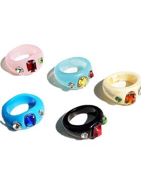 好货Jelly diamond ring rings women 果冻色树脂亚克力镶钻戒指