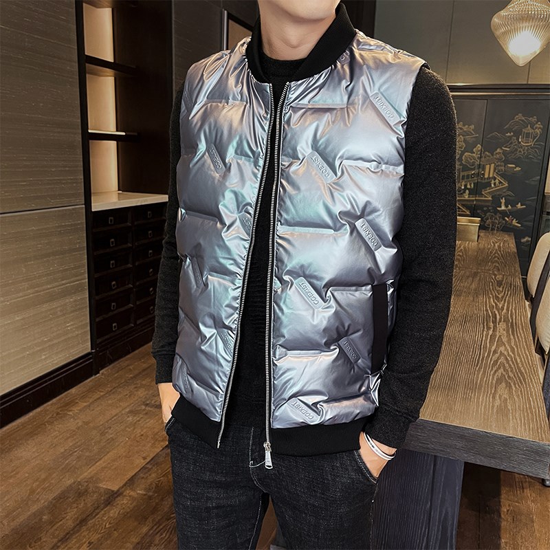 羽绒马甲男2024秋冬季新款潮流亮面帅气男士无袖羽绒服坎肩外套