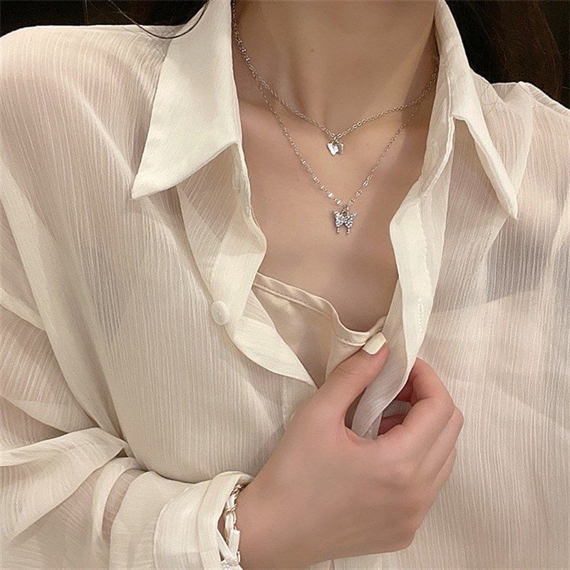 LATS New Shiny Double Layer Clavicle Chain Necklace Jewelry