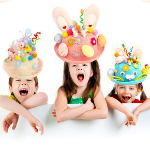 复活节帽子彩蛋diy手工材料包儿童兔子帽装饰幼儿活动制作粘贴帽