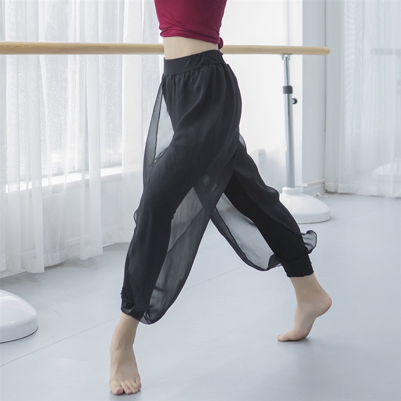 雪纺九分瑜伽裤宽松阔腿裤现代舞蹈裤健身灯笼裤 成人女练功裤子
