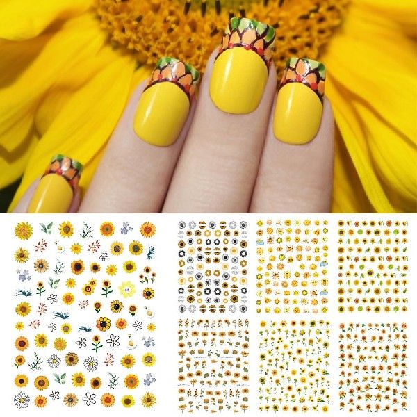 Nail Sticker Sunflower Shape 3D Effect Ultra Thin Blossom