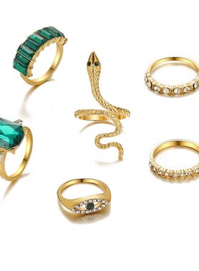 好货Devils eye ring set 6-Piece snake Ring Set蛇形水钻戒指6