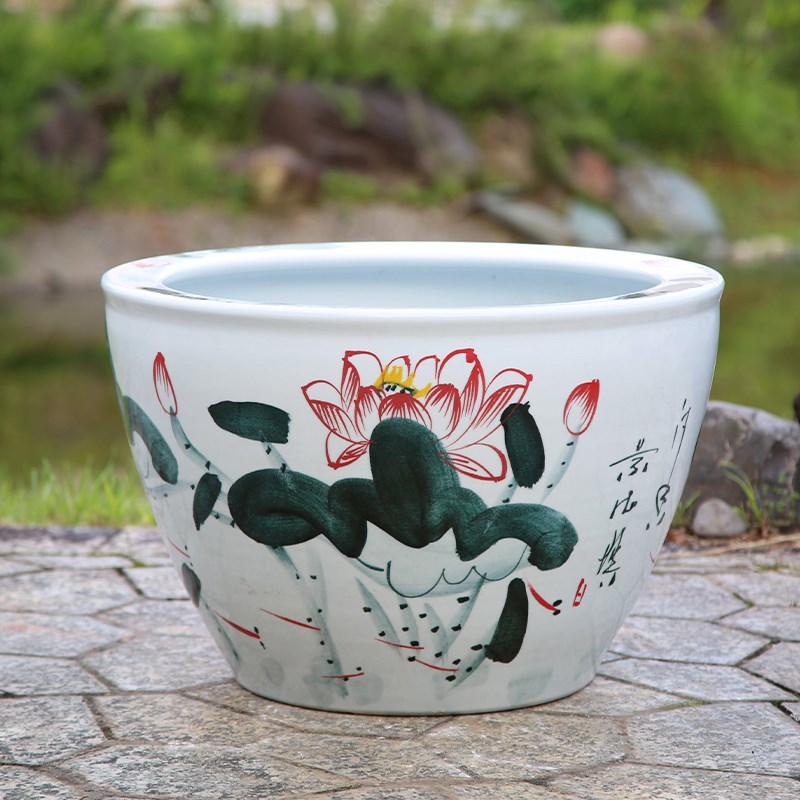 热销陶瓷鱼缸古法养庭院阳台造景荷花盆大型幼儿园观赏甲鱼缸老式
