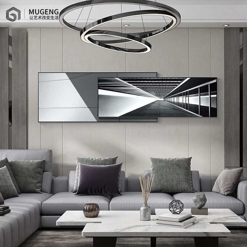 热销现代简约黑白建筑叠加挂画客厅装饰画北欧沙发背景墙艺术轻奢图片