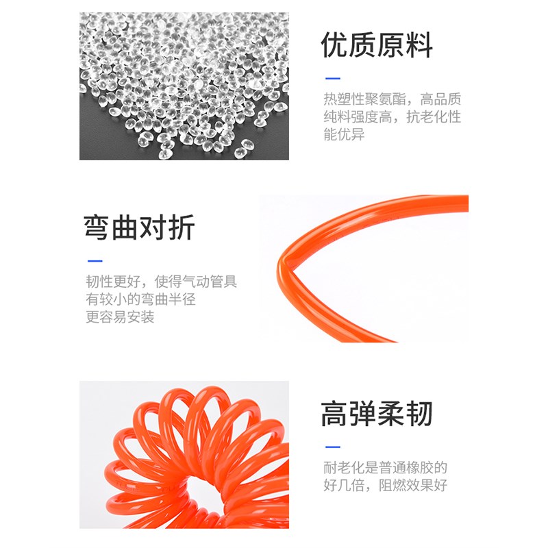 热销pu弹簧气管 8*5气动空压机气泵高压伸缩软管 螺旋风管12*8/10