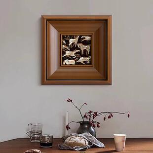 方形骏马抽象画小众艺术现代法式中古风高级感装饰画客厅玄关挂画