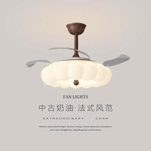 高亮度云朵泡泡灯奶油风客厅隐形风扇灯全光谱中古风卧室风扇灯