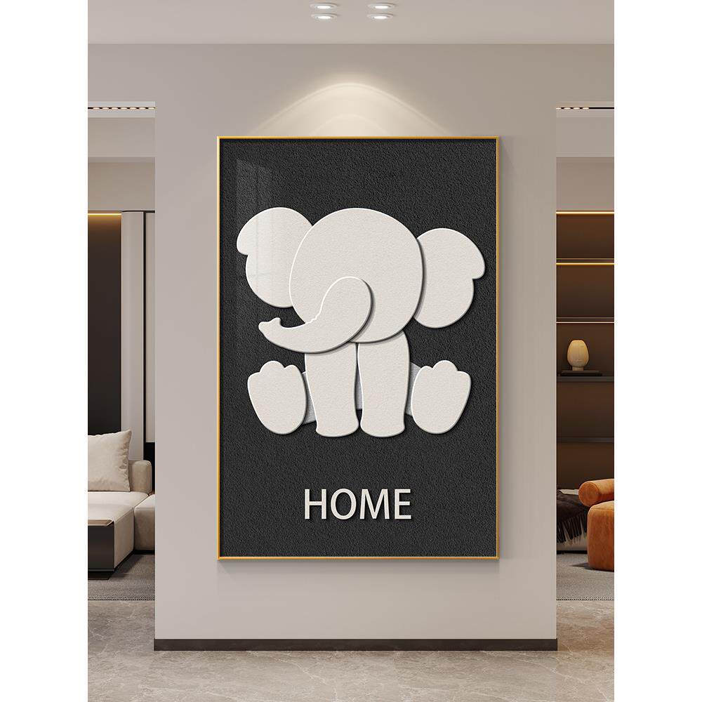 轻奢大象玄关装饰画现代简约肌理走廊过道挂画高级感艺术客厅壁画