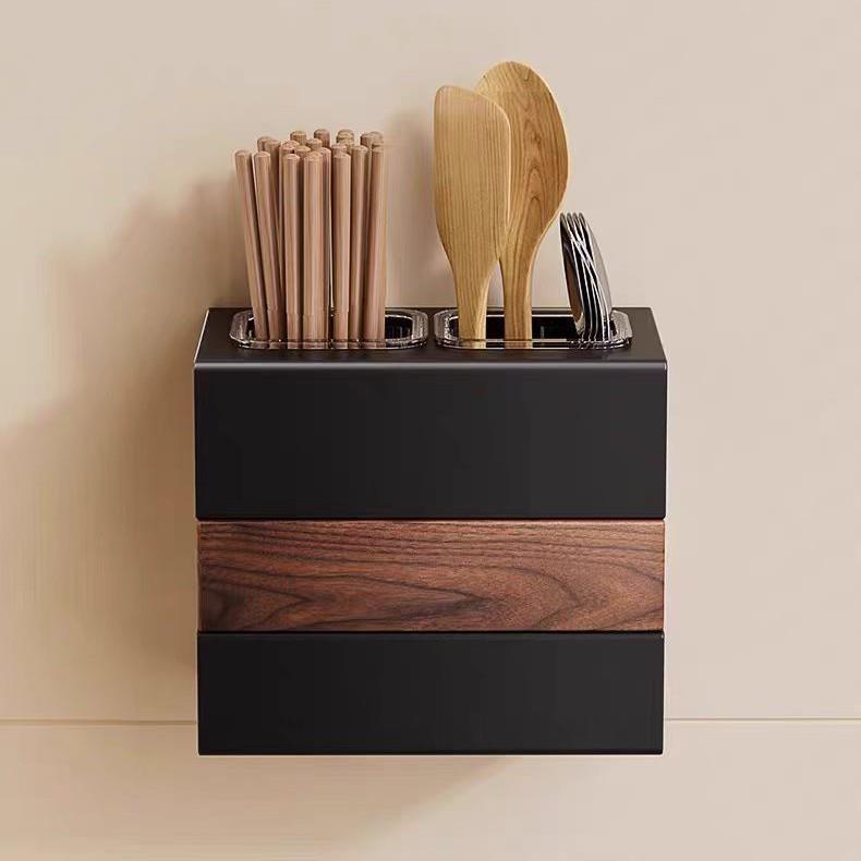 胡桃木厨房置物架勺子筷子收纳盒筷筒家用免打孔壁挂沥水防霉筷笼