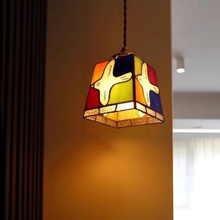 和平鸽玻璃拼色吊灯复古中古式餐厅走廊天花灯E27螺口卧室酒店灯
