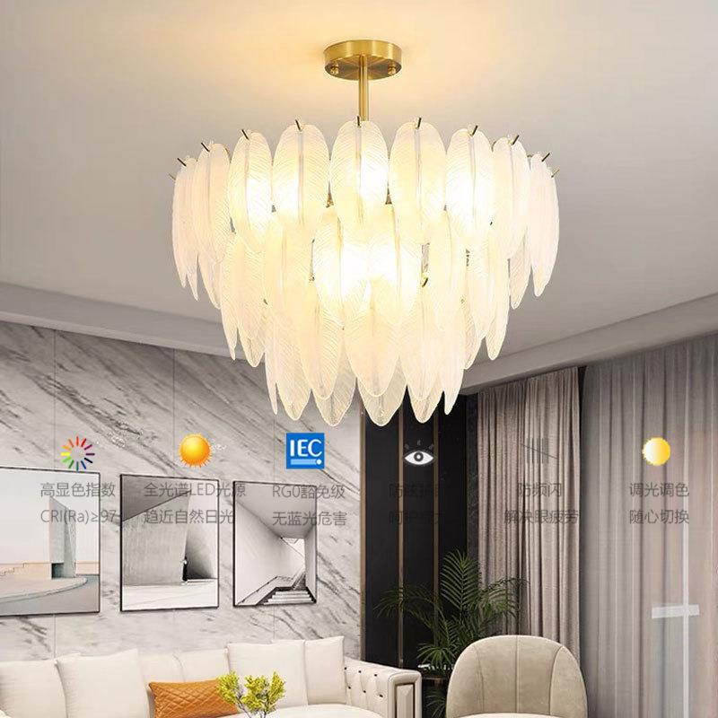 法式水晶网红房间客厅创意羽毛灯饰现代简约浪漫主卧室灯玻璃吊灯