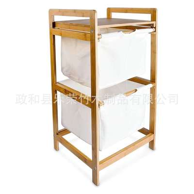 竹制脏衣篮带防尘袋多功能收纳篮竹制置物架