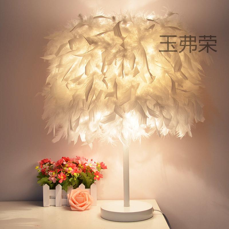 欧式时尚网红羽毛台灯结婚庆装饰客厅少女公主卧室床头创意小灯饰