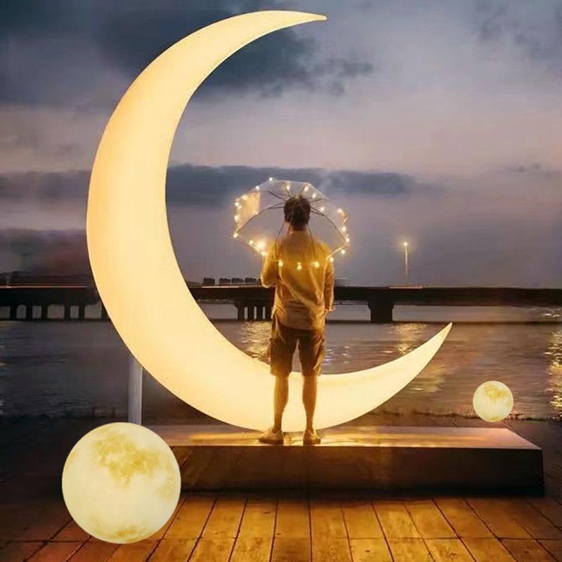 网红发光月亮灯婚庆户外防水月牙太阳能庭院公园商场景观打卡坐椅