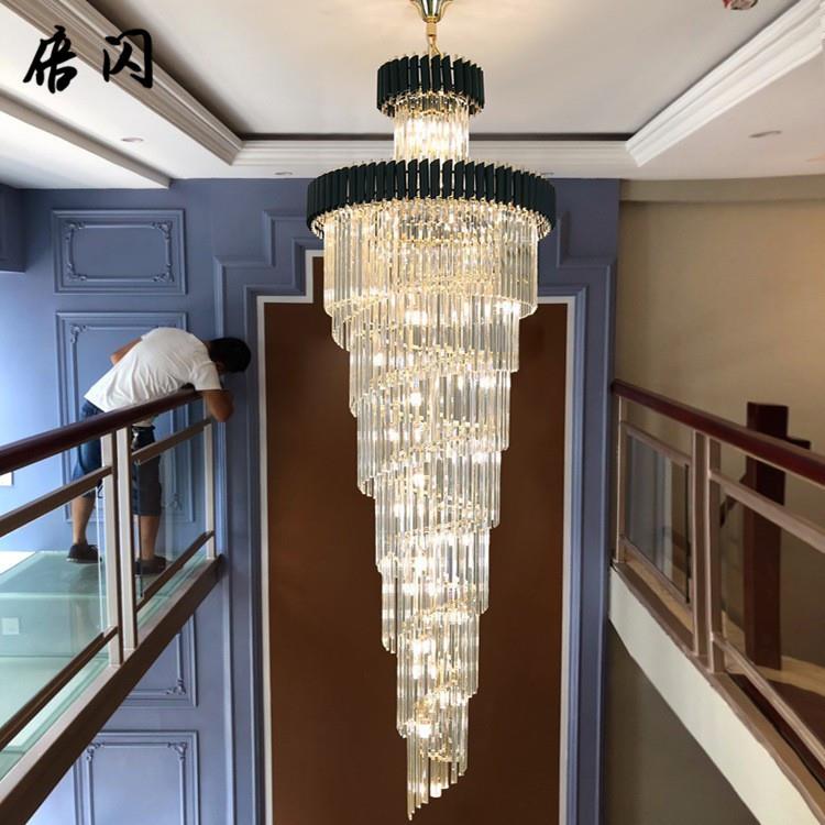 楼梯吊灯别墅轻奢复式楼中楼水晶灯4米挑空跃层旋转楼梯灯长吊灯