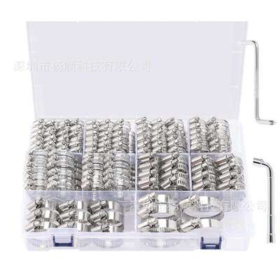跨境175pcs盒装 304不锈钢美式卡箍接头软管夹喉箍6-51mm组合套装