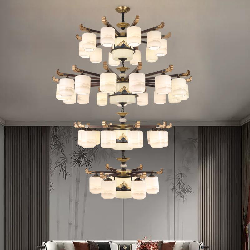 别墅客厅大吊灯复式楼中空楼梯长吊灯新中式大厅餐厅酒店工程灯具