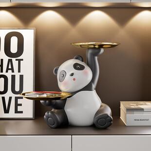 双托盘熊猫玄关电视酒柜餐边柜装饰品摆件熊猫茶几收纳现代轻奢