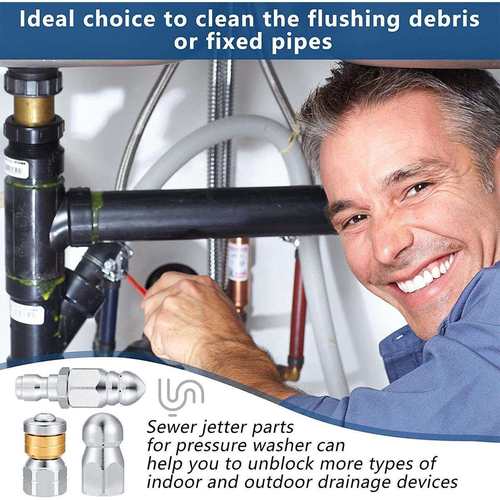 3pcs不锈钢下水道喷头喷嘴套装 1/4寸5000PSI清洗机快速连接喷头