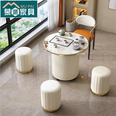 现代简约移动茶车阳台家用小茶台小型岩板喝茶桌椅组合烧水壶一体